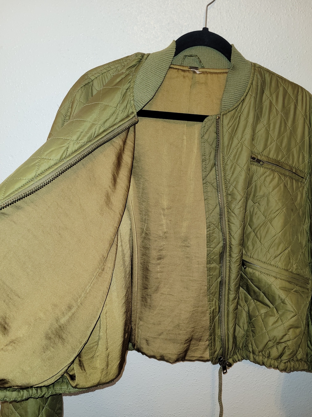 Free People Easy Quilted Dolman Bomber Jacket Olive Green - Picture 6 of 10
